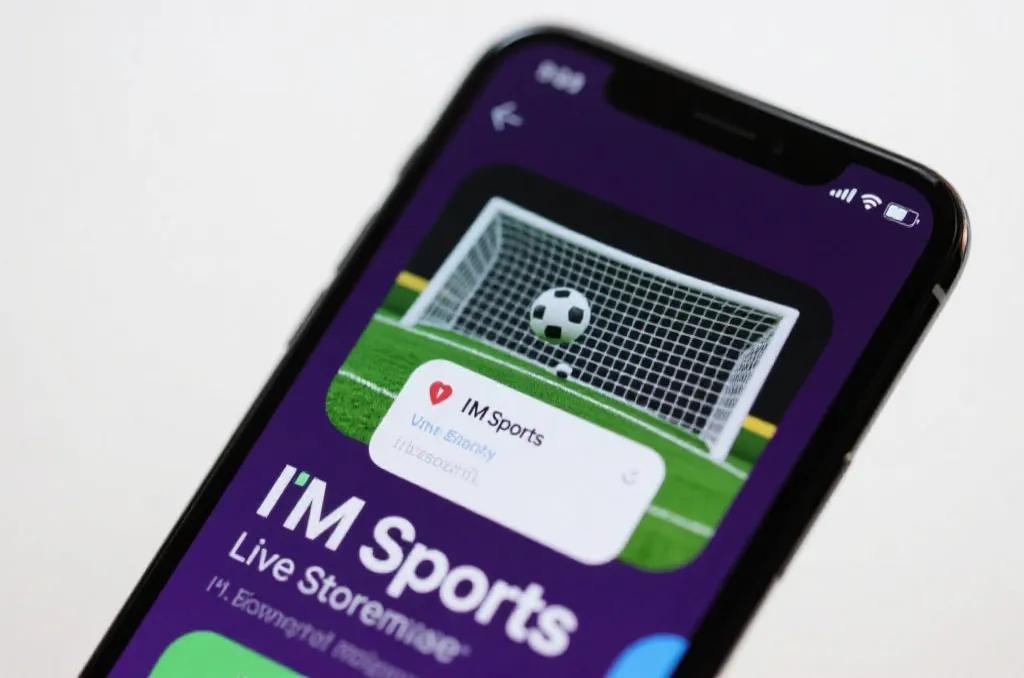 手机移动端展示的IM体育实时比分应用,包含丰富的滚球统计图表与即时进球推送通知